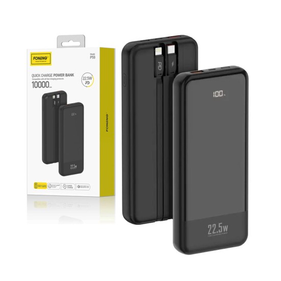 Power Bank Foneng P59 com Cabos Embutidos 10000mAh 22,5W Preto